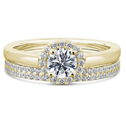 Yellow Gold Diamond Halo Bridal Set - Yellow Poppy